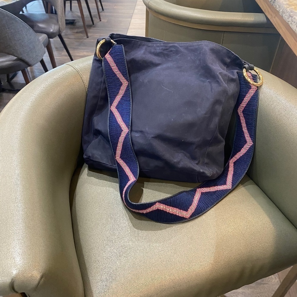 Powan stunning navy blue crossbody bag with beaded leather strap
